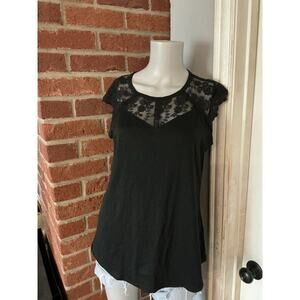 Black Lace Yoke Swing Top Shirt Flutter Sleeve Miholl Womens M Whimsigoth Flowy